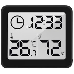 Multifunctionele Thermometer Hygrometer Automatische Elektronische Temperatuur-vochtigheidsmonitor Klok 3,2 Inch Groot LCD-scherm Nauwkeurige Monitor(Black)