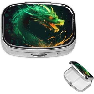 Chinese Draak Vierkante Metalen Pillendoos 2 Compartiment Leuke Reizen Pil Organizer Case Draagbare Geneeskunde Vitamine Organizer Pil Case voor Vrouwen Mannen Reizen Uniek Gift