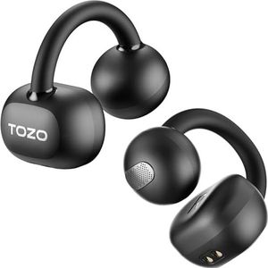 TOZO OpenEarRing Draadloze Open-Ear Oordopjes Bluetooth 5.4, Comfortabel Clip-On, AI-ENC, App-Bediening, 40U Speeltijd, LED-Display – Zwart