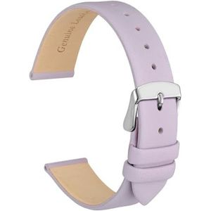 Jeniko Echt Lederen Horlogeband 8mm 10mm 12mm 14mm 16mm 18mm 20mm Armband For Dames Roestvrijstalen Gesp Vervangende Band (Color : Lilac-Silver, Size : 12mm)