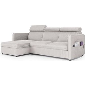 Hoekbank Beni met slaapfunctie Bank met relaxfunctie en hoofdsteunen, bank met slaapfunctie en bedlade, slaapbank, gestoffeerde hoek, bankstel, hoek, bedbank, universeel, Poso 100 beige