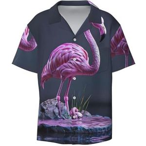 YJxoZH Holle Flamingo Print Heren Jurk Shirts Casual Button Down Korte Mouw Zomer Strand Shirt Vakantie Shirts, Zwart, S
