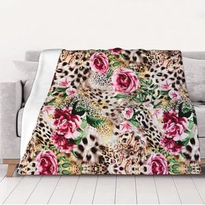 Flanellen Deken - Tijger Luipaardprint Roos Bloem - Zacht en Warm - Meerdere Maten