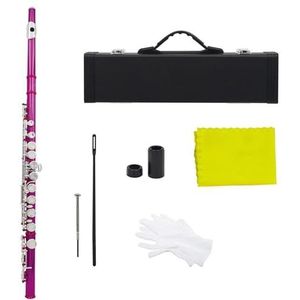 Professioneel Dwarsfluit 16-gaats C-sleutel Gesloten Open Gatenfluit Voor Studenten Die Fluitinstrumenten Bespelen (Color : Rose pink)