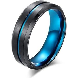 ForTitanium staal geborstelde tweekleurige ring matzwarte herenringsieraden (Color : Dark blue, Size : 9#)