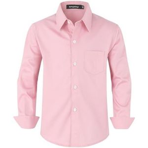Spring&Gege overhemd met lange mouwen en knoopsluiting voor jongens, uniformshirt voor kinderen van 3-14 jaar, Roze, 7-8 jaar