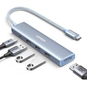 UGREEN Revodok USB C Hub Stijlvolle serie USB C-adapter PD100W, 4K HDMI, 3*USB A 3.0 compatibel met iMac, iPhone 15, Galaxy S24, Surface, MacBook Pro/Air, iPad Pro/Air, Steam Deck etc. (Blauw)