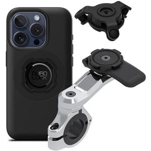 Quad Lock Stuur PRO Chroom Telefoonhouder voor Motor met Trillingsdemper en MAG Hoesje voor iPhone 15 Pro