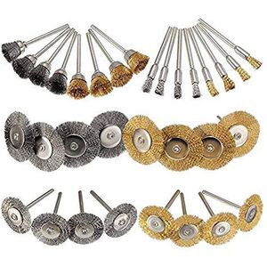 32 Stuks Wire Brush Wheel Cup Messing RVS Wire Borstel Polijstwielen Volledige Kit Set voor Dremel Roterende Gereedschap Reiniging Buffing Accessoires