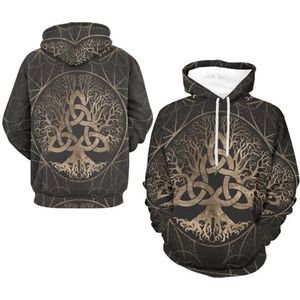 Viking Odin's Raven Hoodies, Lente Herfst Buitensporten Hardlopen Ademende Trui, Hiphop Streetwear met Ronde Hals(Tree of life,2XL)