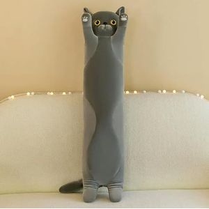Giant Long Cat Plush Pillow Kawaii Soft Stuffed Toy Plushies Squishy Sofa Cushion Decor Birthday Gifts For Boys Grey 90cm 9