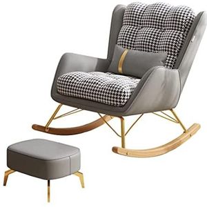 WIGSELBL Gestoffeerde schommelstoel zweefstoel schommelstoel moderne accent rocker w/massief houten basis en stof gewatteerde stoel, kinderkamer schommelstoel voor woonkamer, slaapkamer (kleur: grijs)