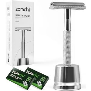 ZOMCHI Veiligheidsscheerapparaat voor dames, herbruikbaar scheerapparaat met 10 messen, veiligheidsscheerapparaat voor dames en heren, zilver met standaard