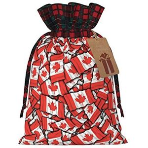 Canadese Vlag Gedrukte Herbruikbare Kerst Trekkoord Gift Bag Voor Cadeautjes, Kerstfeest, Vakantie Decoraties (S/M)