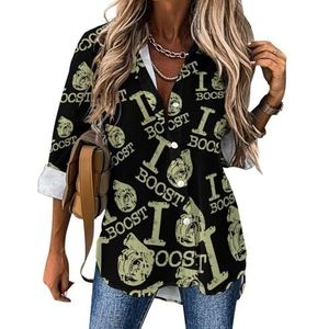 Boost Engine Auto Racing Pasgeboren Vrouwen Blouses Hawaiiaanse Button Down Womens Tops Lange Mouw Shirts Tees M