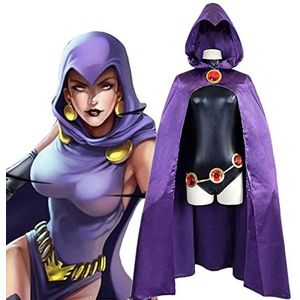 Teen Titans Super Hero Raven Cosplay Kostuum Vrouwen Zwarte Bodysuit Paars Hooded Mantel Jumpsuits Halloween Party Kostuum