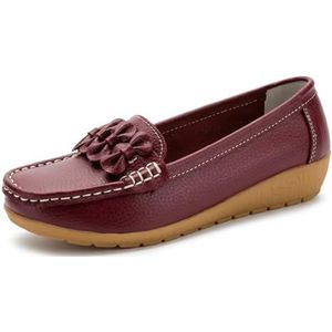 WDUDSUDUW Vrouwen Klassieke Lederen Loafers Casual Slip-On Boot Schoenen Comfortwalking Mocassins Zachte Zool Schoenen, Een Bourgondy, 41 EU