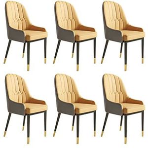 GEIRONV Metalen voeten stoelen set van 6, lederen huis woonkamer slaapkamer armleuning stoelen hotel kantoor computer stoelen Eetstoelen (Color : Camel+gray)