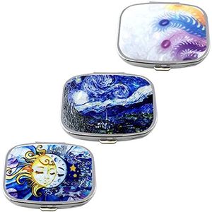 3 stuks metalen pillendoos, rechthoekige pillendoos, reis-pillendoosje 2 vakken, pillendoosje met spiegel, klein voor onderweg, medicijnen, tablet, organizer, case, pillendoos voor dagelijks gebruik,