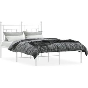 vidaXL Bedframe met hoofdbord metaal wit 120x200 cm, tweepersoonsbed, bedden, ledikant, bed, bedombouw, metalen bedframe, logeerbed