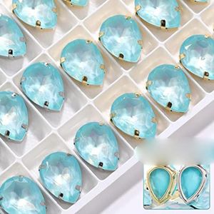 Drop Steentjes Met Koperen Klauw Set Flacback Kristal Strass Naai Kleding Tassen Stenen Glitter Glas Strass-Aquamarijn JM,10x14mm,Gouden Klauw 10st