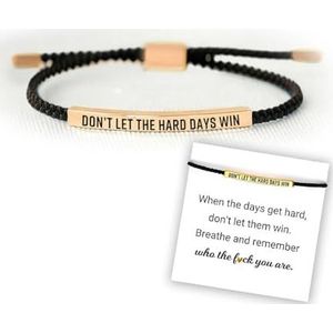 Don't Let The Hard Days Win Tube Bracelet, Adjustable Hand Braided Wrap Tube Bracelet, Couple Bracelet, Inspirational Bracelets Jewelry Gifts for Women Men Best Friend Teen (Black-Rose Gold)