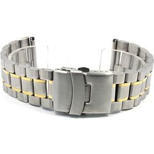 LQXHZ 18 20 22 24 26mm Roestvrij Stalen Horloge Band Arc End Stalen Armband Verzekering Vouwen Gesp Mannen Vervanging Horlogeband (Color : Silver Gold, Size : 24MM_ARC END)
