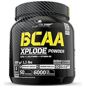 OLIMP - BCAA Xplode Powder. Voedingssupplement in poedervorm, met een samenstelling van vertakte keten aminozuren, L-glutamine en vitamine B6. Smaak: citroen (500 g)