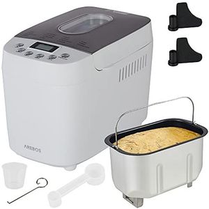 Arebos Broodbakmachine | 1500 g | met 15 programma's | 2 kneedhaken | timer | lcd-display | 3 bruiningsgraden en broodmaten | 850 W