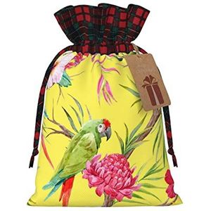 LAMAME Bloem en Vogel Art gedrukte Kerstmis Drawstring Gift Bags met Kraft Labels Gift Wrap Bags