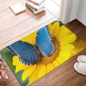 YNCATXZ Zonnebloem blauwe vlinder deurmat 40 x 60 cm antislip indoor outdoor mat welkomstmat wasbaar deurmat voor entree, deurmat, absorberende flanellen badmatten
