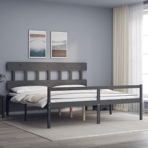 XGWKCNV Furniture select-Senior Bed zonder Matras Grijs 200x200 cm Massief Hout