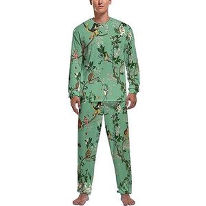 Monkey World groene zachte heren pyjama set comfortabele lange mouwen loungewear top en broek geschenken S