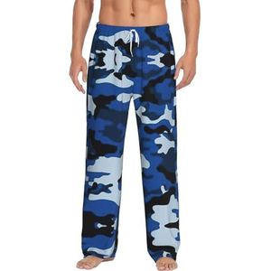 OKFSTY Blauwe Camo Herenpyjamabroeken,Pyjama Polyester Broek Voor Mannen Zachte Lange Lounge Pj Slaap Broek Met Zakken, Wit, S