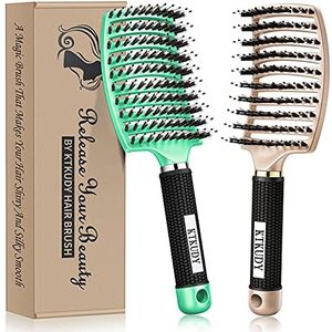KTKUDY Ontwarrende borstel om knopen zonder pijn te verwijderen - haarborstel met varkenshaar, maakt het haar glanzend en gezonder, geventileerde ontklitterborstel voor vrouwen, mannen, kinderen, nat
