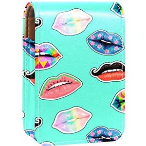 Lipgloss Houder Lipstick Case Draagbare Mini Lipstick Opbergdoos Reizen Lipstick Organizer Case met Spiegel voor Vrouwen Lippen Print, Meerkleurig, 9.5x2x7 cm/3.7x0.8x2.7 in