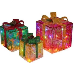 Kerst verlichte geschenkdozen decoratie voor buiten en binnen met led-verlichting, veelkleurige geschenkdozen met strik, kerstboom, cadeaudoos voor feest