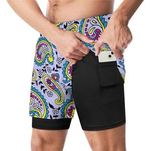 Paisley Patronen Grappige Zwembroek met Compressie Liner & Pocket Voor Mannen Board Zwemmen Sport Shorts