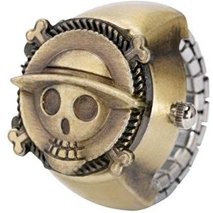 Bronzen Kuroshitsuji Ring Horloges Verstelbare Elastische Analoge Ring Cirkel Horloge Flip Vinger Sieraden Accessoire, One Piece Skull, Resizable