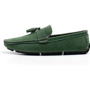 Loafers voor heren Nubuckleer met kwastjes Penny Driving Loafers Comfortabele antislip platte hak Casual instapper (Color : Green, Size : 45 EU)