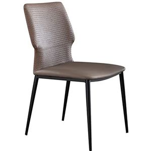 GEIRONV Moderne Eetkamerstoel, Lederen Huishoudstoelen Keuken Slaapkamer Ijdelheid Make-up Stoel Hotel Kantoor Gestoffeerde Zijstoel Eetstoelen (Color : Champagne, Size : 48x52x85cm)