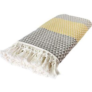nielsen HOME woondeken Plaid Dana, 150x200 cm, wit (wit) bruingeel (mosterdgeel), patroon, boho, katoen, gezellige deken, bankdeken, sofadeken, slaapdeken, picknick deken, sprei