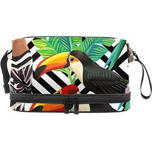 Dubbellaags Cosmetische Tas Toucan Papegaai Draagbare Make-up Tas Reizen Organizer Pouch Voor Vrouwen Meisjes Toiletries Tassen, Meerkleurig, 27x15x14 cm/10.6x5.9x5.5 in, Make-up zakje