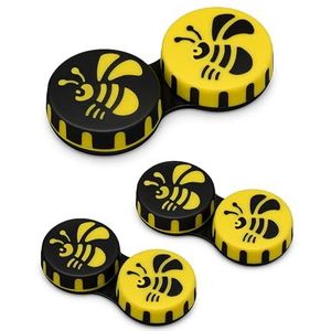 SPORTS WORLD VISION Seizoensgebonden contactlensdoosjes met bijenmotief, schattig opbergdoos met schroefdop voor onderweg, L/R lenshouder voor buiten, 3 houders in dezelfde stijl