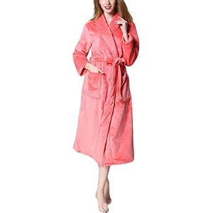HONGBI Unisex koraal fleece super zachte dikke luxe badjas ochtendjas wrap Housecoat badjas voor dames en heren, Rood, M