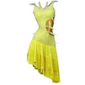 Danskostuums Professionele Latin Dance Kwastje Jurk Dames Competitie Kostuum Kinder Aangepaste Vrouwelijke Kleding Lijn Pak Oefenkleding (Color : Yellow, Size : L)