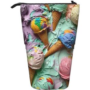 Evengigy Veel gekleurde ijs print schattig etui met rits verstelbare standaard potloodhouder grappige make-up tas, Zwart, Eén maat, Tas Organizer