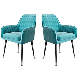GEIRONV Dining stoelen set van 2, for woonkamer slaapkamer keuken stoelen fluwelen zit en rugleuningen zwarte stoelbenen lounge stoel Eetstoelen (Color : Sky blue)