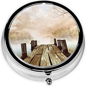 Oude Houten Brug Gedrukt Pil Doos, Mini Kleine Pil Case Draagbare Geneeskunde Pil Organizer Reizen Pil Doos met 3 Component