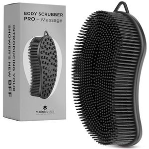 MainBasics Exfoliërende siliconen bodyscrubber Pro 2-in-1 doucheschrobber voor lichaamsverzorging, siliconen loofah en massageapparaat (zwart, lichaam + massage)